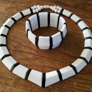 1960s Black White Lucite Plastic Necklace Set